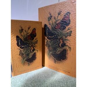 Vintage Faux Book Boxes Set Butterfly Wood Hidden Storage Velvet Lined